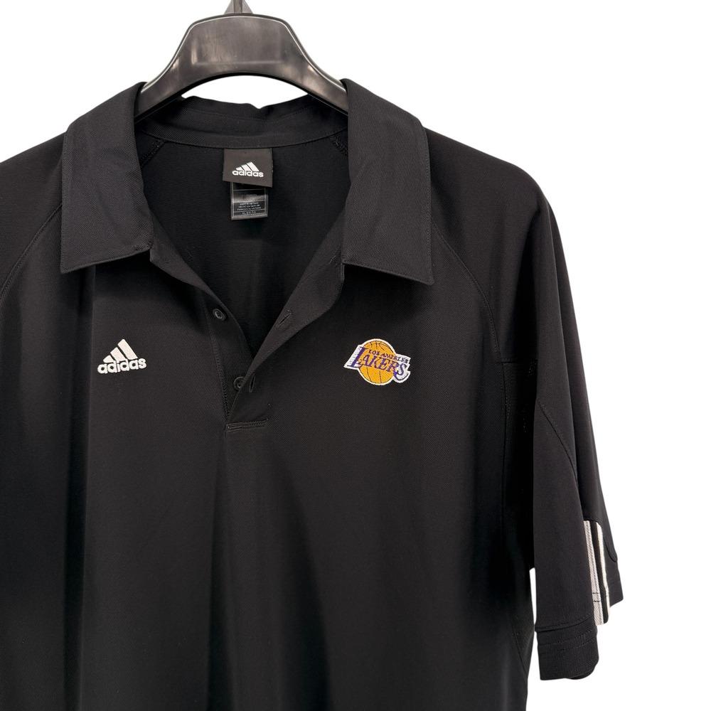 Adidas NBA LA Lakers Polo Shirt Mens XL Pre-Owned Black Short Sleeve Stripe Fan